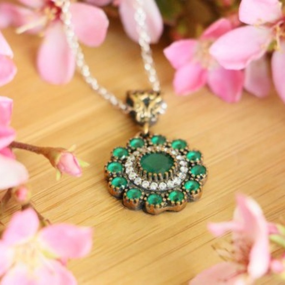 Sterling Silver Jade Stones &Cubic Zirconia Stones - Picture 2 of 8